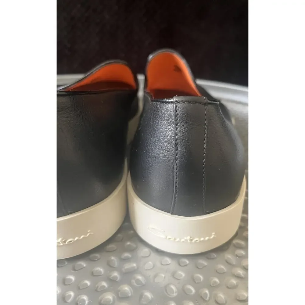 Men's Santoni Black Leather Slip On Loafer Casual/Business Shoes Size 10.5